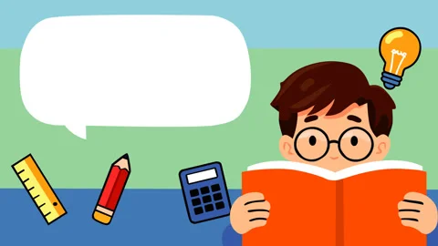 Smart Student Reading Book with Idea Lightbulb and Study Tools 库存影片 331834872