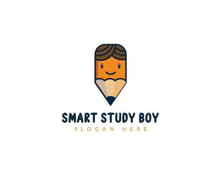 Smart Study Boy Pencil logo design	 Stock Illustration