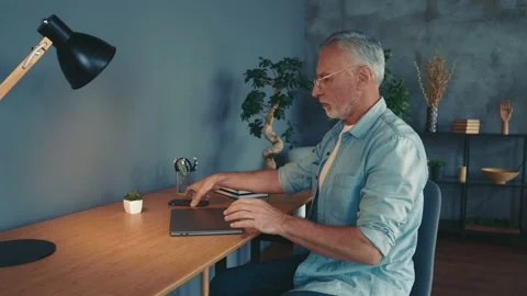 Smart success marketer man call device tell task step in room workplace Stock Footage 166624246