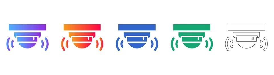 Smart Surveillance Camera Icon Set with Signal Waves Illustrazione stock