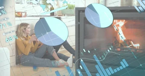 Smart system detecting stove temp and projecting energy usage charts around Stock Footage 319340326