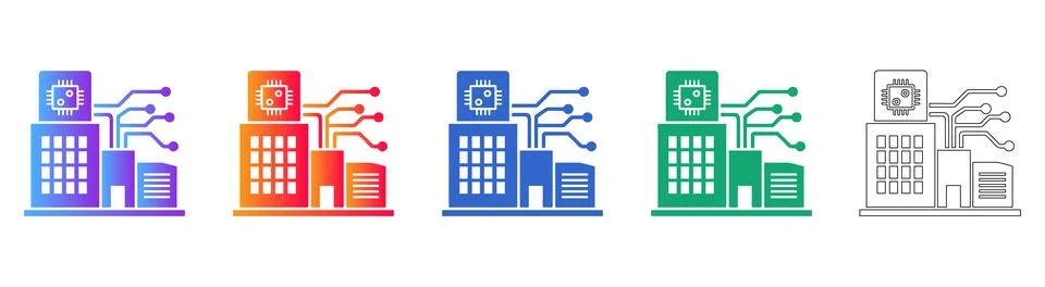 Smart Tech Building and Processor Icons Stock Illustration