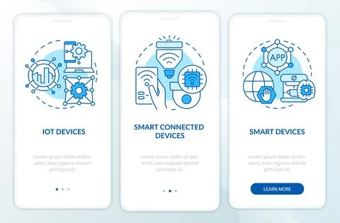 Smart technologies types blue onboarding mobile app screen Stock Illustration