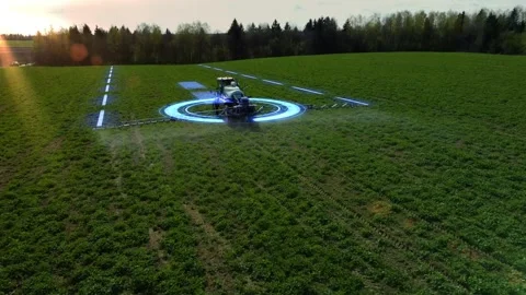Smart technology in agriculture. Tractor controlled by artificial intelligence Stock Footage 301200197