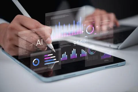 Smart technology and artificial intelligence in business data analysis, fea.. Stock Photos