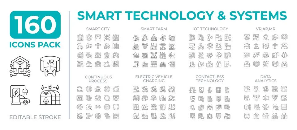 Smart technology and system line icons set collection イラスト素材