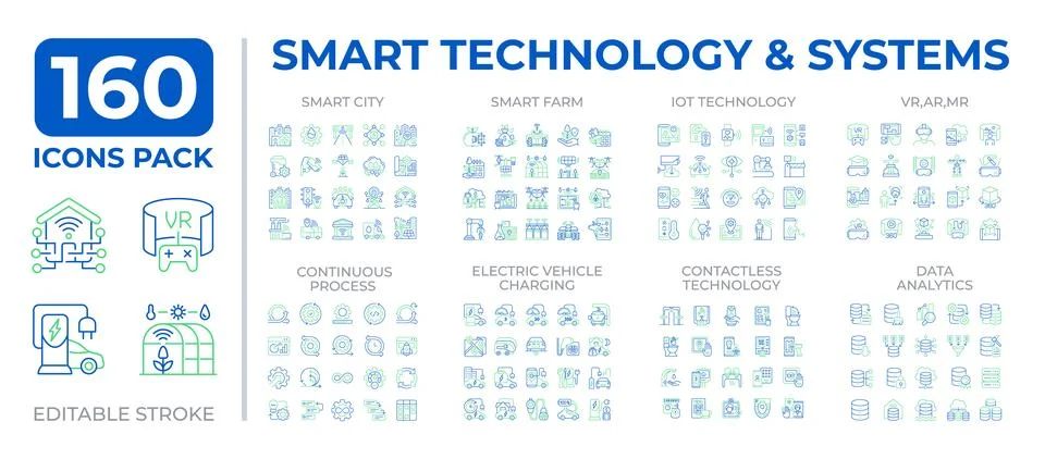 Smart technology and system two color line icons set collection イラスト素材
