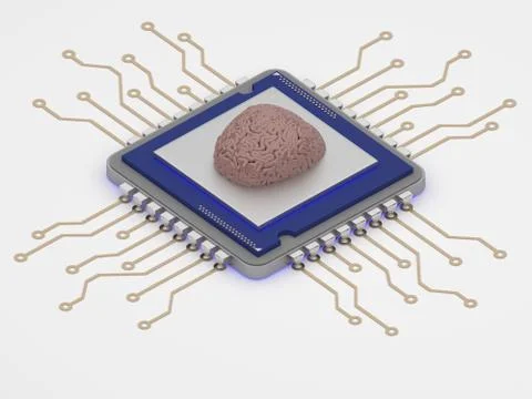 Smart technology brain on cpu 3d render 스톡 일러스트