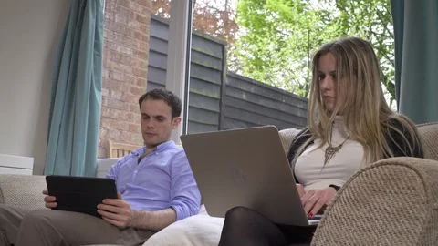 Smart Technology couple young at home Stock Footage 89921991