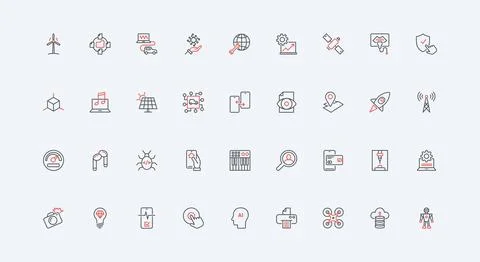 Smart technology, electronic devices and tech gadgets, cybersecurity line icon Stockillustratie