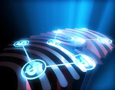 Smart technology fingerprint, identification and online finance, USD Stockillustratie