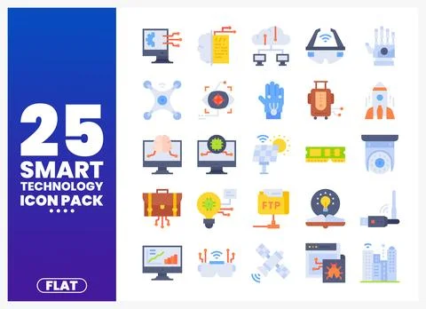 Smart Technology Flat Icons Collection on White Background Stock Illustration