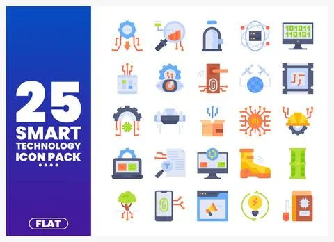 Smart technology flat icons collection with digital elements Stock Illustration