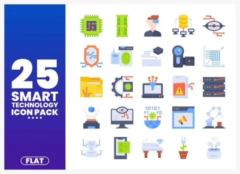 Smart technology flat icons in a creative digital pack. Stock Illustration