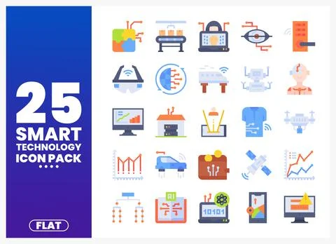 Smart Technology Flat Icons on a Gradient Background Stock Illustration