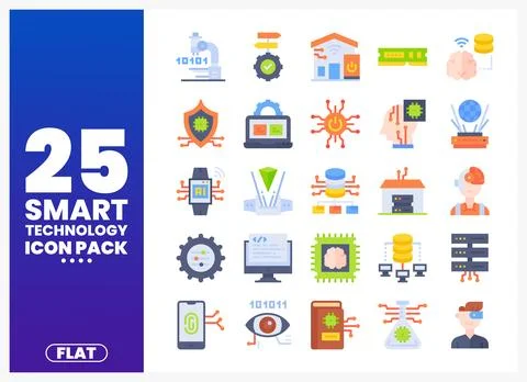 Smart technology flat icons in a grid layout. digital art Illustrazione stock