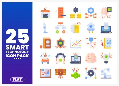 Smart Technology Flat Icons 库存插图