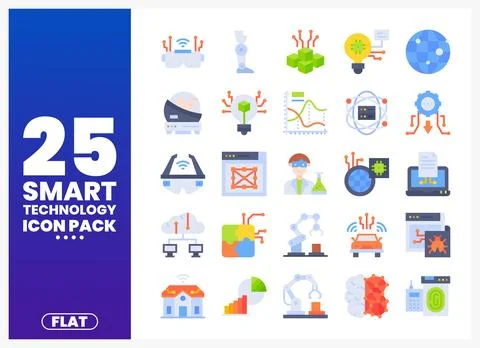 Smart technology flat icons for innovation. AI. and digital solutions. 库存插图