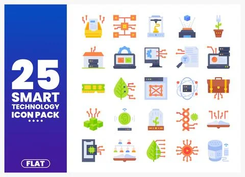 Smart Technology Flat Icons Set Stock Illustration