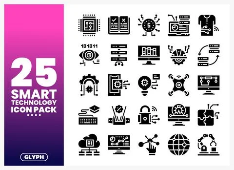 Smart technology glyph icons on gradient background. representing innovation Stock Illustration