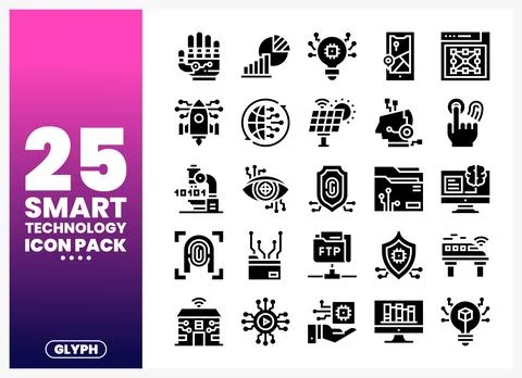 Smart Technology Glyph Icons 库存插图