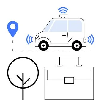 Smart technology, GPS navigation, eco-friendly transport, future mobility, bu Stock Illustration