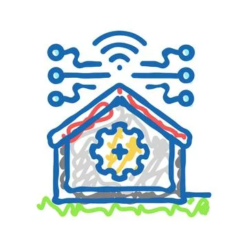 Smart technology green building icon doodle illustration Ilustración de archivo
