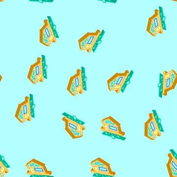 Smart technology green building isometric icon seamless pattern Stock Illustration