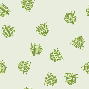 Smart technology green building line vector seamless pattern Stock Illustration