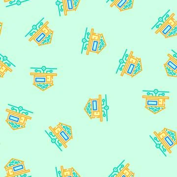 Smart technology green building vector seamless pattern Stock Illustration