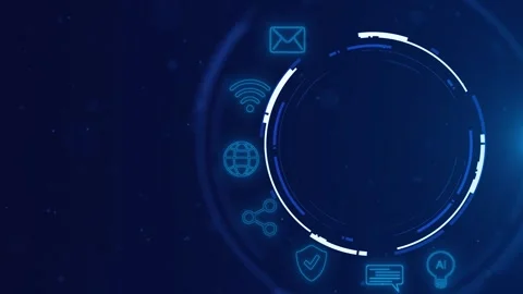 Smart technology HUD visual blue circular interface, communication symbols, secu Stock Footage 340572355