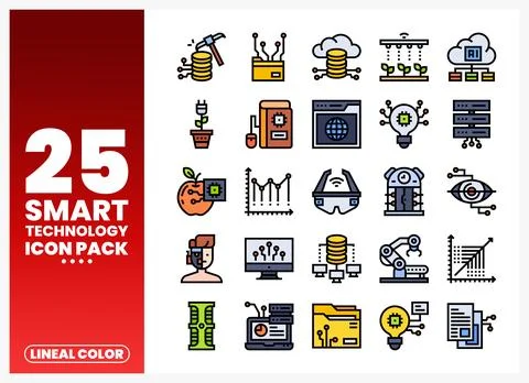 Smart Technology Icon Pack with AI. Cloud Robotics symbols イラスト素材