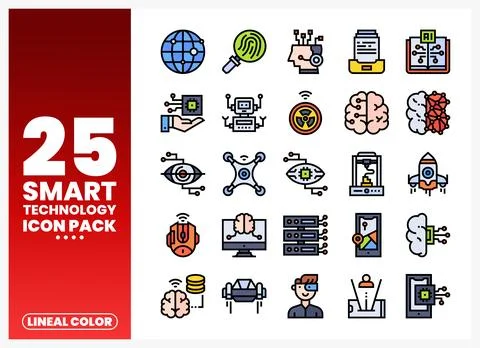 Smart technology icon pack with a collection of lineal color illustrations. Stock Illustration