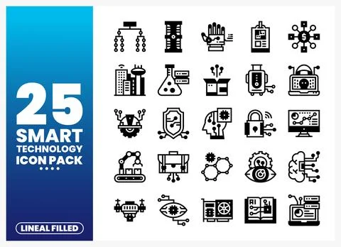 Smart Technology Icon Pack with lineal filled icons Stock Illustration