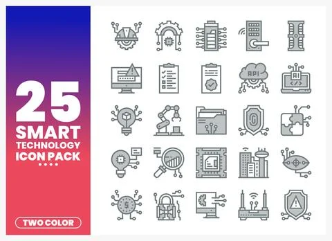 Smart Technology Icon Pack with two-color design 스톡 일러스트