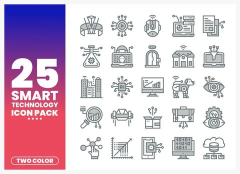 Smart technology icon set in two colors with diverse symbols Illustrazione stock