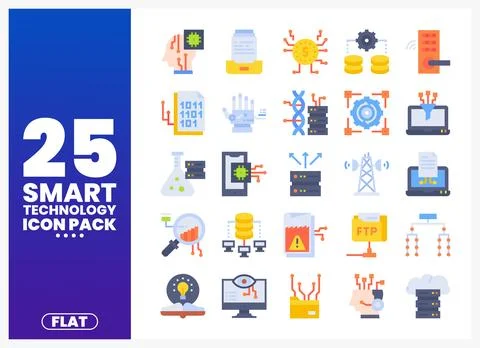 Smart Technology Icons with AI. Data. and Network Symbols Stock Illustration
