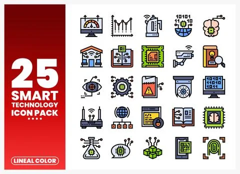 Smart Technology Icons with AI. Network. and Security Themes Stockillustratie