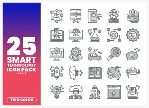 Smart Technology Icons with AI. Networking. and Data Visualization Stock Illustration