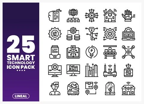 Smart technology icons in a clean lineal style. depicting innovation and co.. Stock Illustration