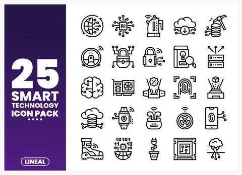 Smart Technology Icons in a Clean Linear Style Stock Illustration