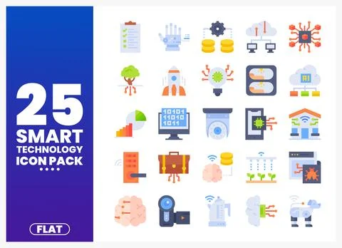 Smart Technology Icons Collection Featuring AI and IoT Stock Illustration