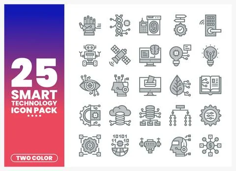 Smart technology icons displayed in a grid on a gradient background. Stockillustratie