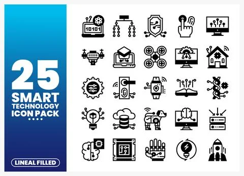 Smart technology icons displayed in a grid on a white background Stock Illustration
