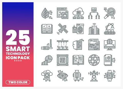 Smart technology icons featuring AI. cloud. and data in a modern graphic pack Stock Illustration