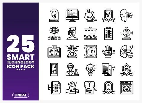 Smart Technology Icons Featuring AI. IoT. and Biotechnology Stockillustratie