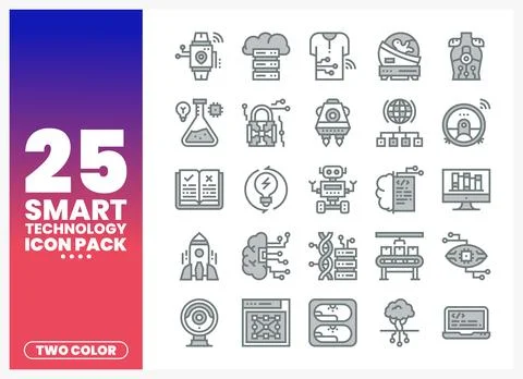 Smart Technology Icons Featuring Robots. AI. and Science Stock Illustration