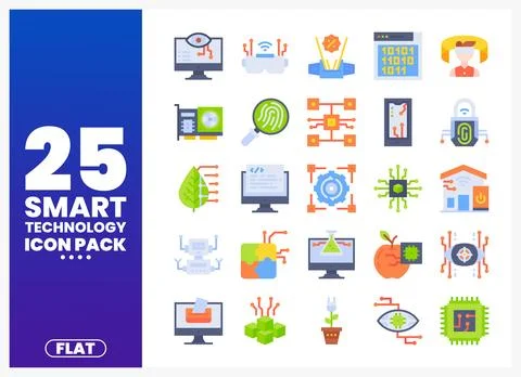 Smart Technology Icons Flat Design Pack Stock-Illustration