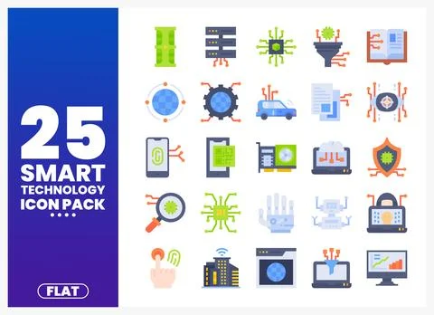 Smart Technology Icons with Flat Design for Digital Projects Stock Illustration