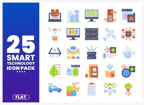 Smart technology icons in a flat design style on a white background 库存插图